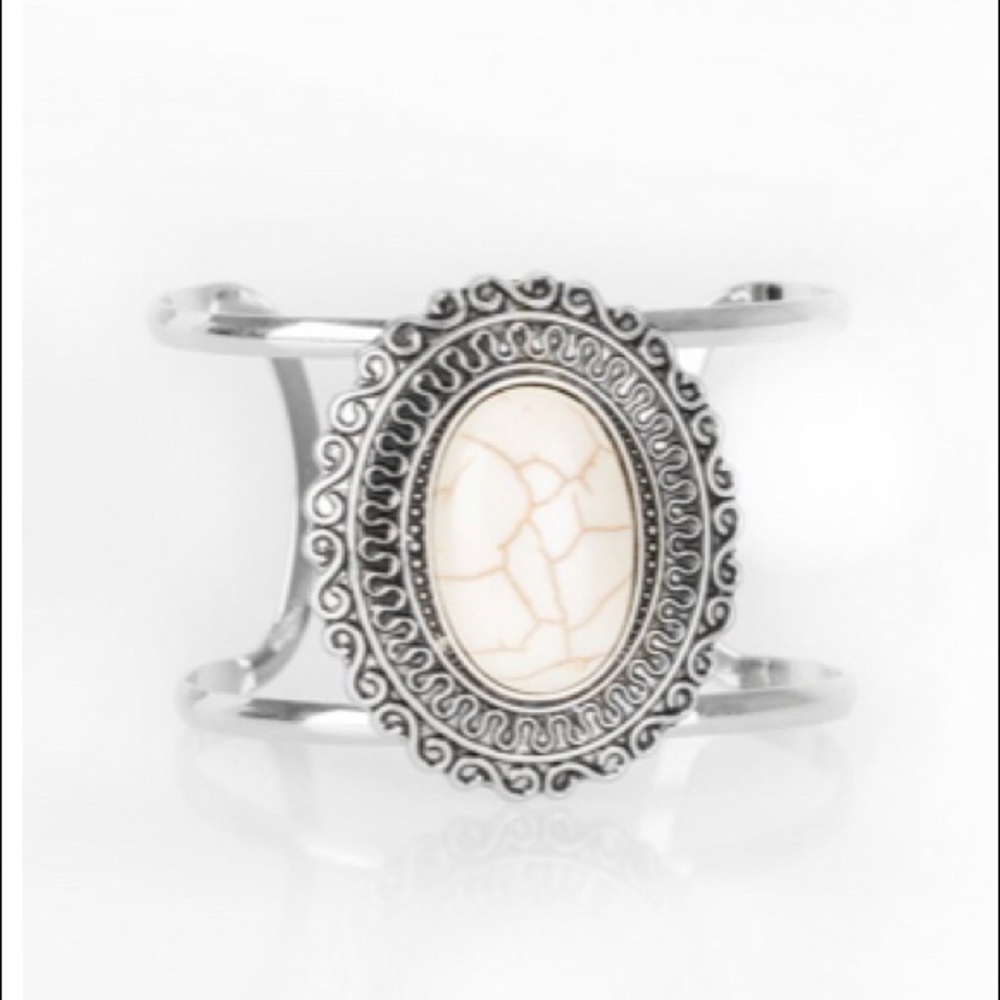 Silver-Toned Bracelet w/ White Turquoise Stone